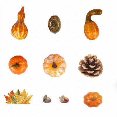 Autumn Bounty 50-Piece Faux Fall Decor Set with Assorted Pumpkins, Gourds, Acorns, Pinecones and Maple Leaves