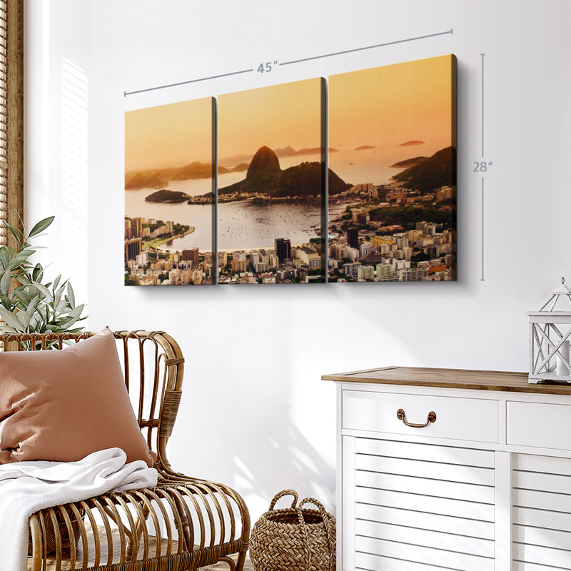 Architecture " Rio De Janeiro Canvas Print " 3 - Pieces, 28" H x 45" W x 1.25" D