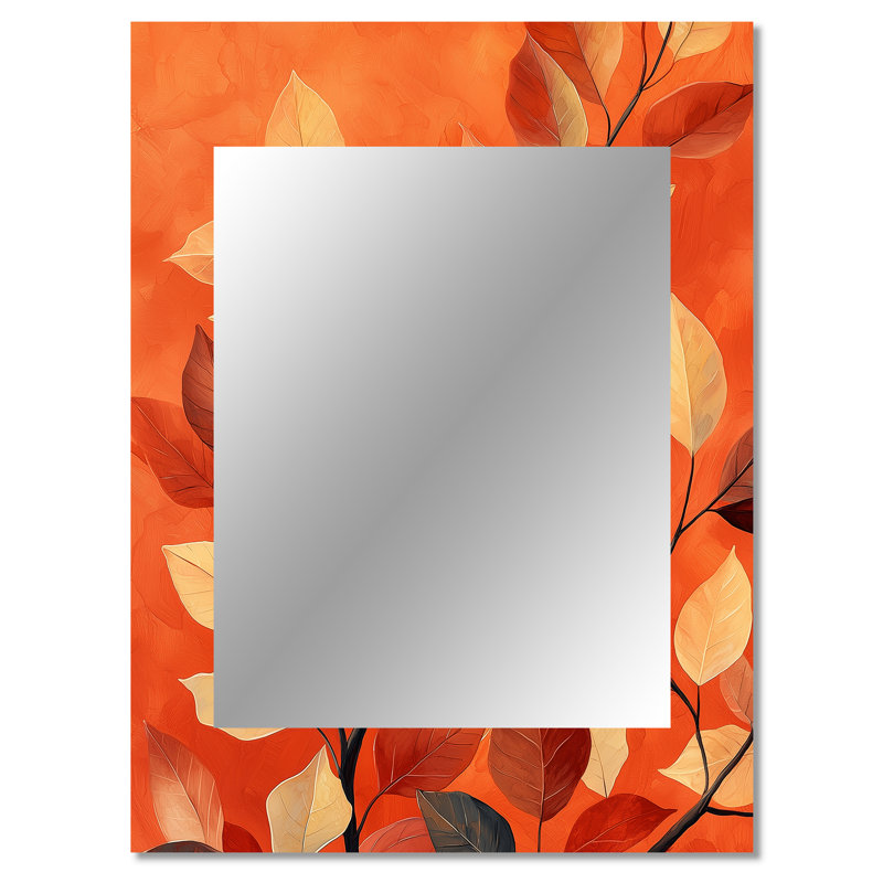 «Terracotta Leaves Layers Of Forest II» - miroir à feuilles, miroir mural traditionnel unique, impression d'art en métal