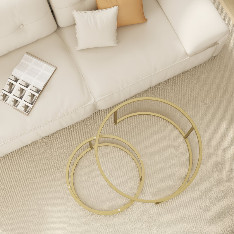 Emmaline Frame 2 Nesting Coffee Tables, Clear Top/Golden Base, Glass