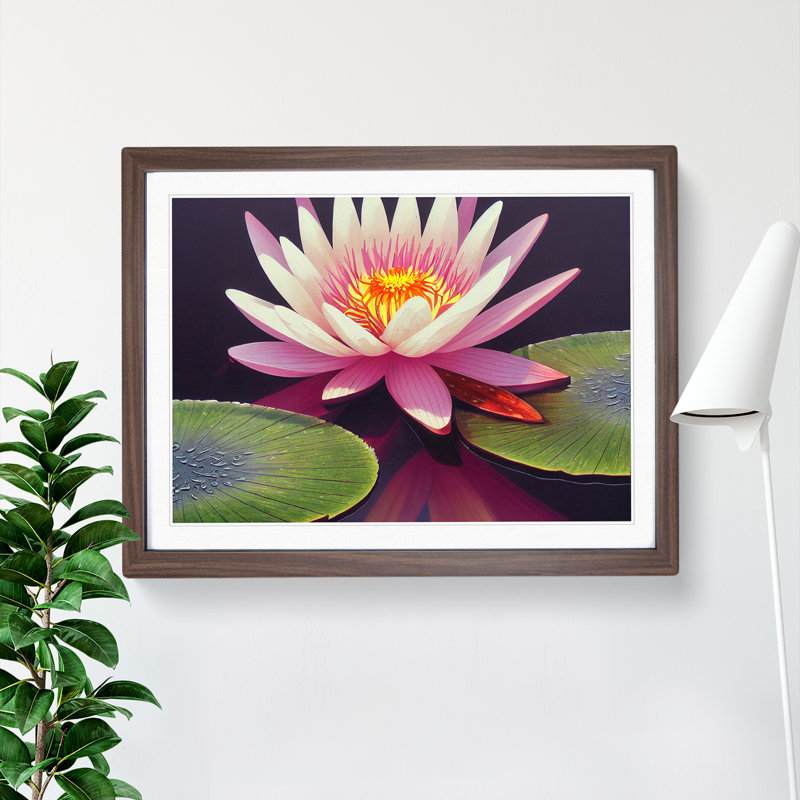 Charming Water Lily Flower - Single Picture Frame Painting, 46cm H x 64cm W x 2cm D, Walnut