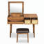 Ensemble de coiffeuse classique en bois avec miroir rabattable, tabouret et grand rangement pour les routines de beauté organisées, brun