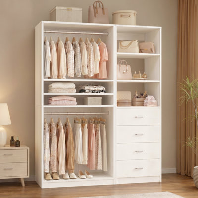 Welles Closet System with Wood Drawers, Hanging Rods