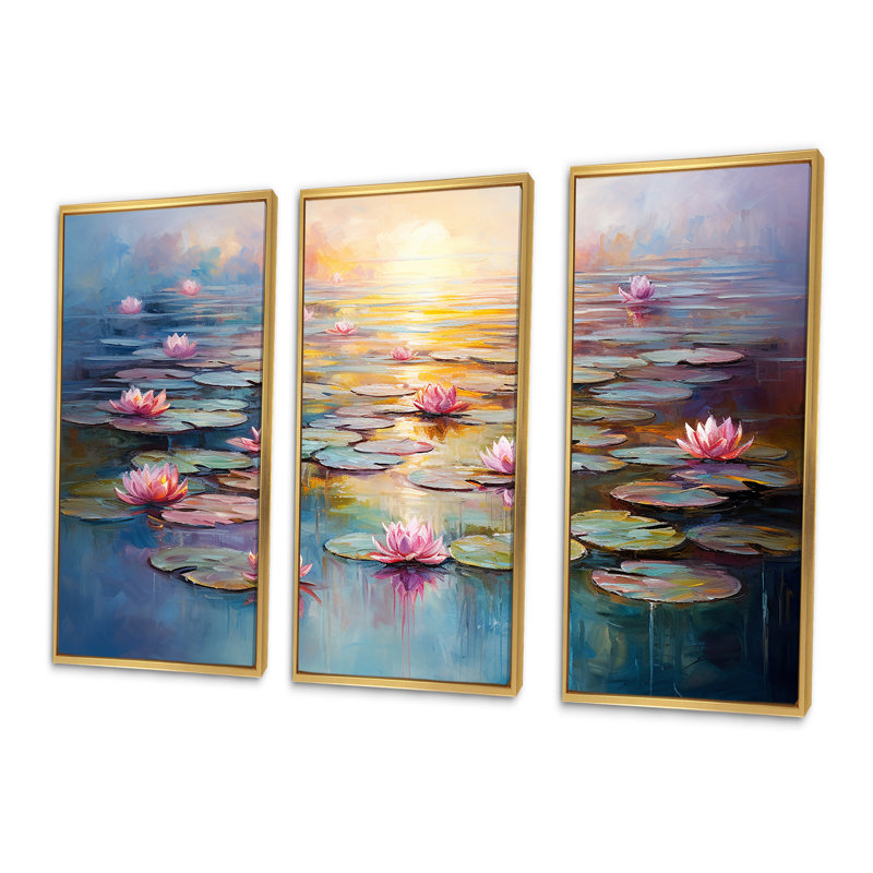 «Monets Water Lily Pond Reflections 1 - Lake», art mural, Cadre flottant doré, H 32 po x l 48 po x P 1 po