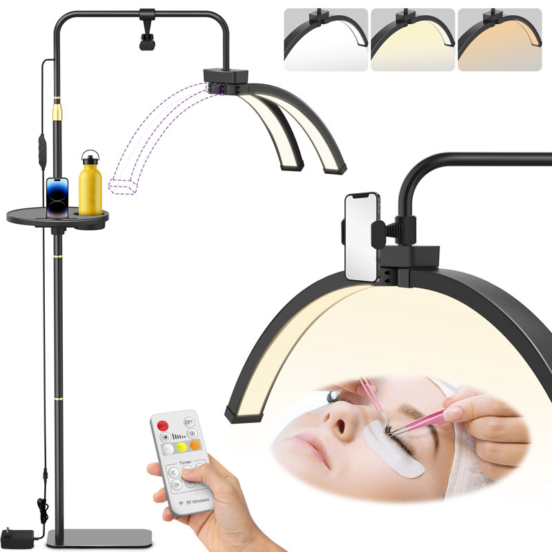 70.8" Led Half Moon Foldable Lash Light Floor Lamp With Tray & Remote. For Eyelash Extension, Black