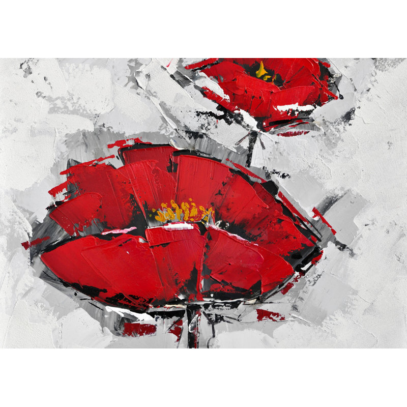 Art texturé sur toile, coquelicots rouges texturés