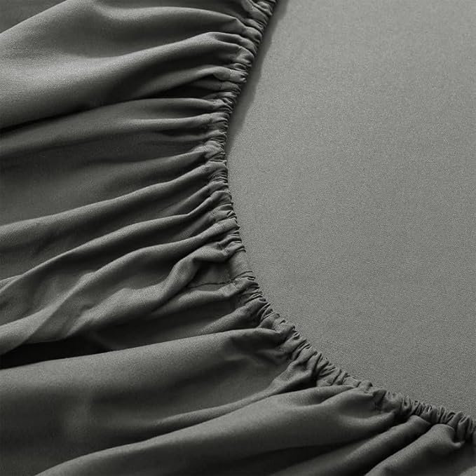 Parizoda Plain Fitted Sheet Extra Deep Pocket 30Cm , Elastic Pocket Breathable, Double (4'6), Silver Grey