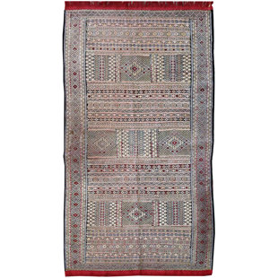 Tapis ivoire / rouge / gris One-of-a-Kind 4 pi 4 po x 7 pi 8 po New Age