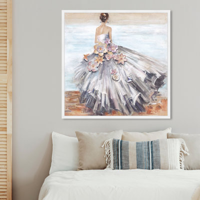 "Soft And Kind", Marriage Princess Gown Glam White Framed Wall Art Print For Bedroom