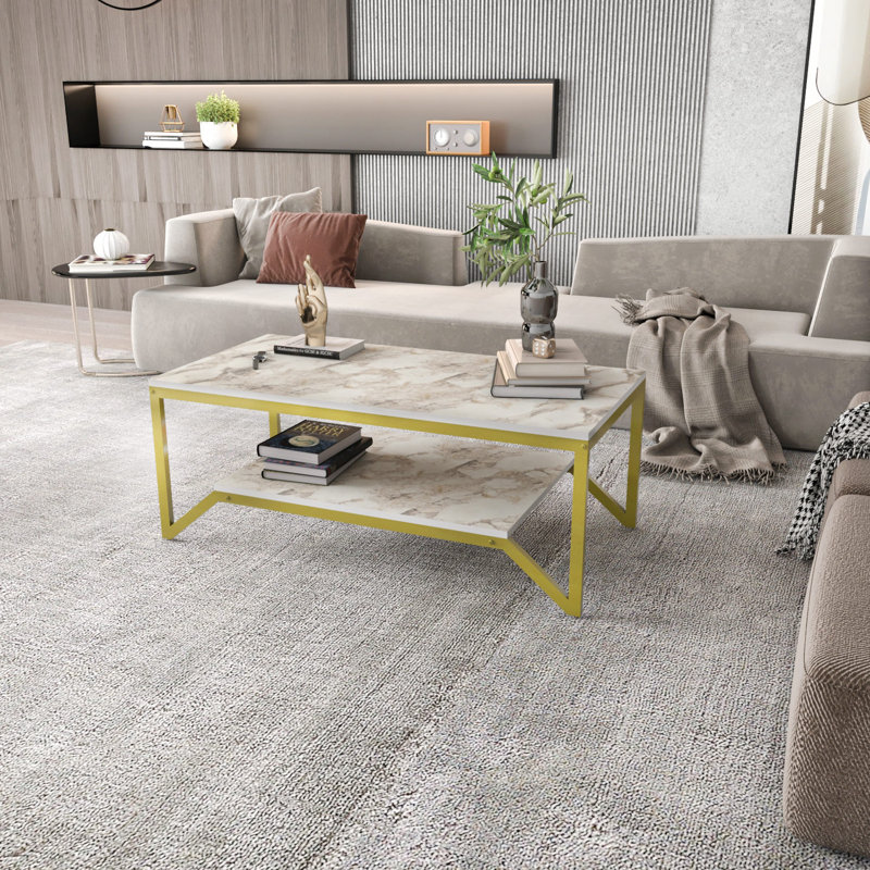 Flora Coffee Table with Storage, White, Gold