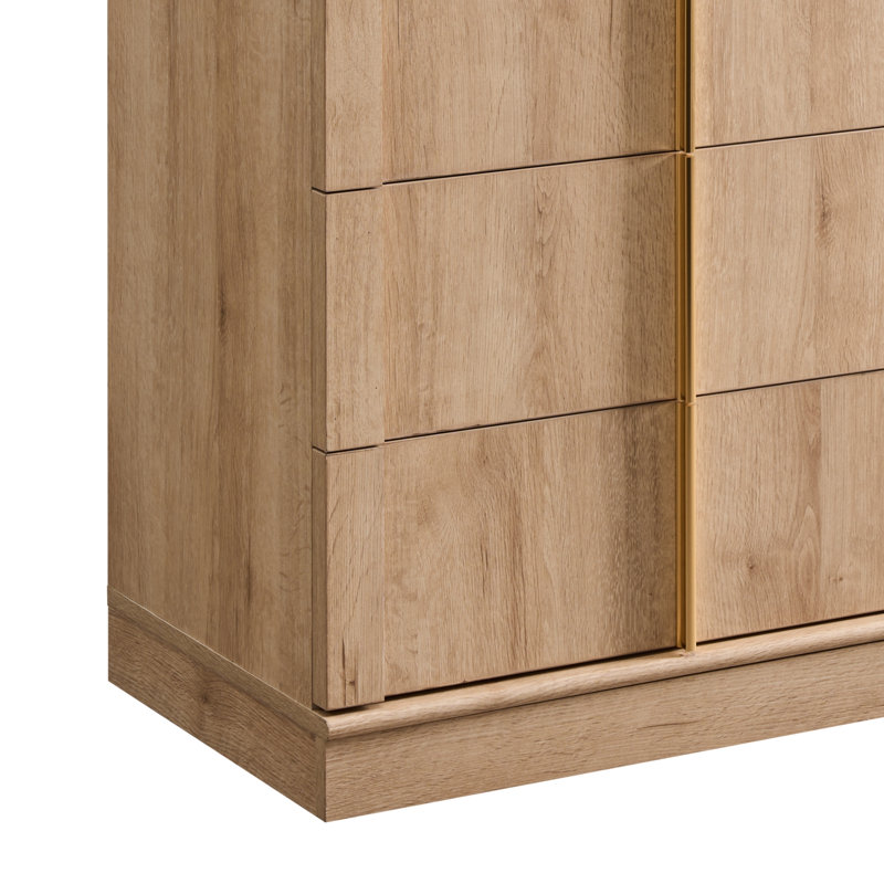 Commode moderne 8 tiroirs, commode de chambre à coucher avec panneau arqué, Tanné