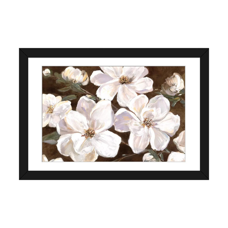 «White Chocolate Blooms I», reproduction sur toile, H 16 po x l 24 po x P 1 po, Papier d'art encadré noir, Blanc