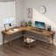 Bureau brun en bois massif en forme de L-1585387912-1585387914