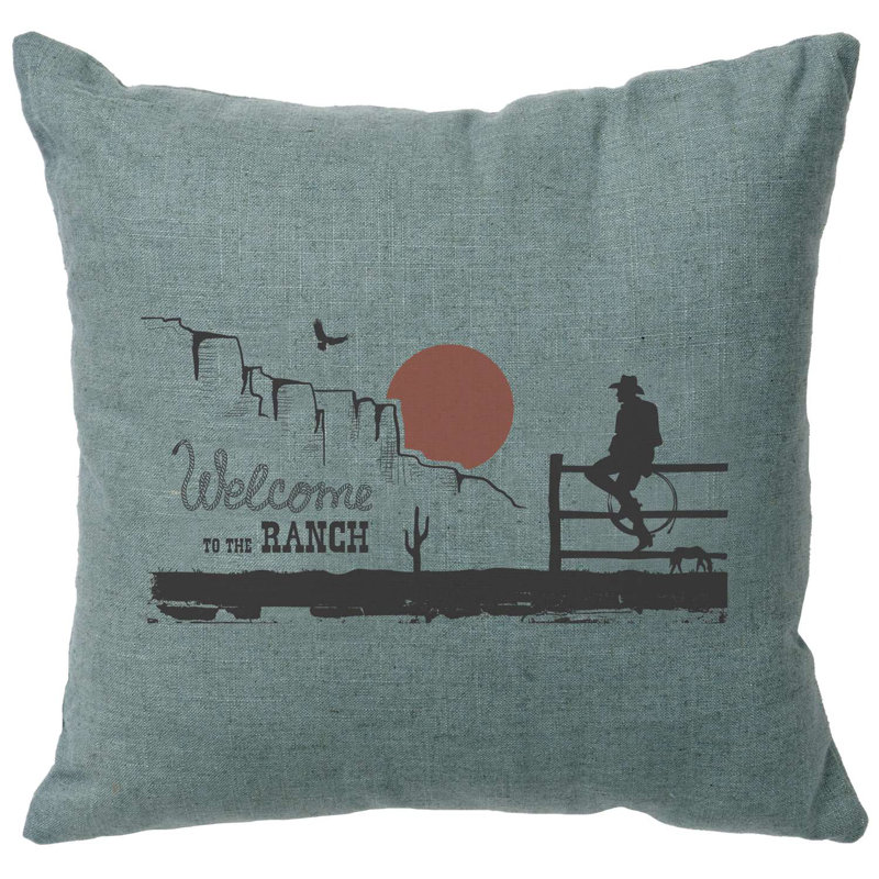 Coussin Wooded River Image - Welcome Ranch - Lin gris, Gris