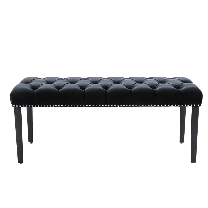 Velvet Bench In Black For Bedroom, Living Room, Hallway - Comfortable Footrest, 330 Lbs Capacity, Easy Assembly Bedroom Footrest Stool, Plastic On Legs, 45.07" L X 16.96" W 18.99" H
