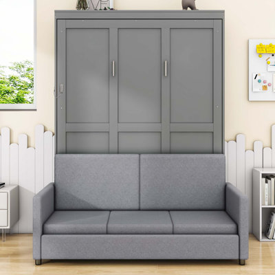 Lit escamotable en bois avec coussin