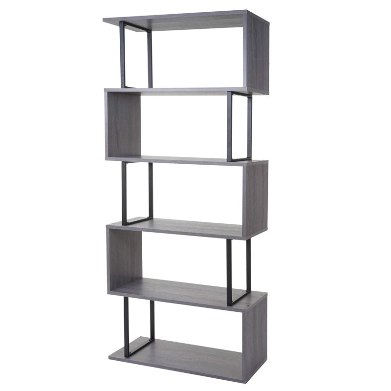 Groover 183cm H x 80cm W Iron Geometric Bookcase, Grey/Brown/Blue