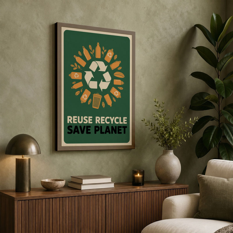 Reuse Recycle Save Planet Retro - Wrapped Canvas, 24x16 - 61.0 x 40.6 cm, Taupe Border