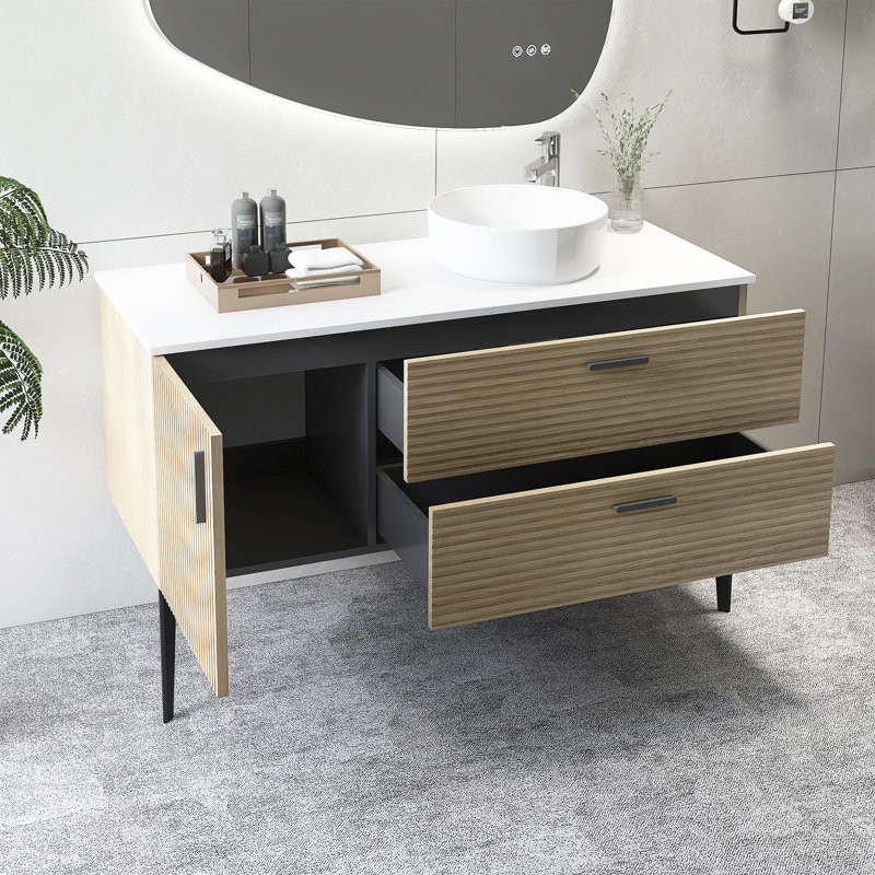 Meuble-lavabo sur pied 48 po avec lavabo en céramique et comptoir en pierre reconstituée