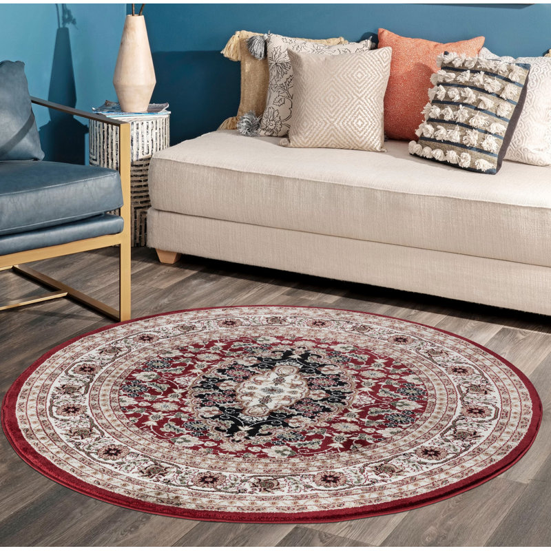 Tapis beige / rouge Holliwood, Rond 5 pi 2 po