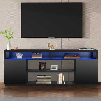 68" LED TV Stand for TVs up to 78", Modern Media Console Entertainment Centre with Storage Cabinets & Adjustable Shelves