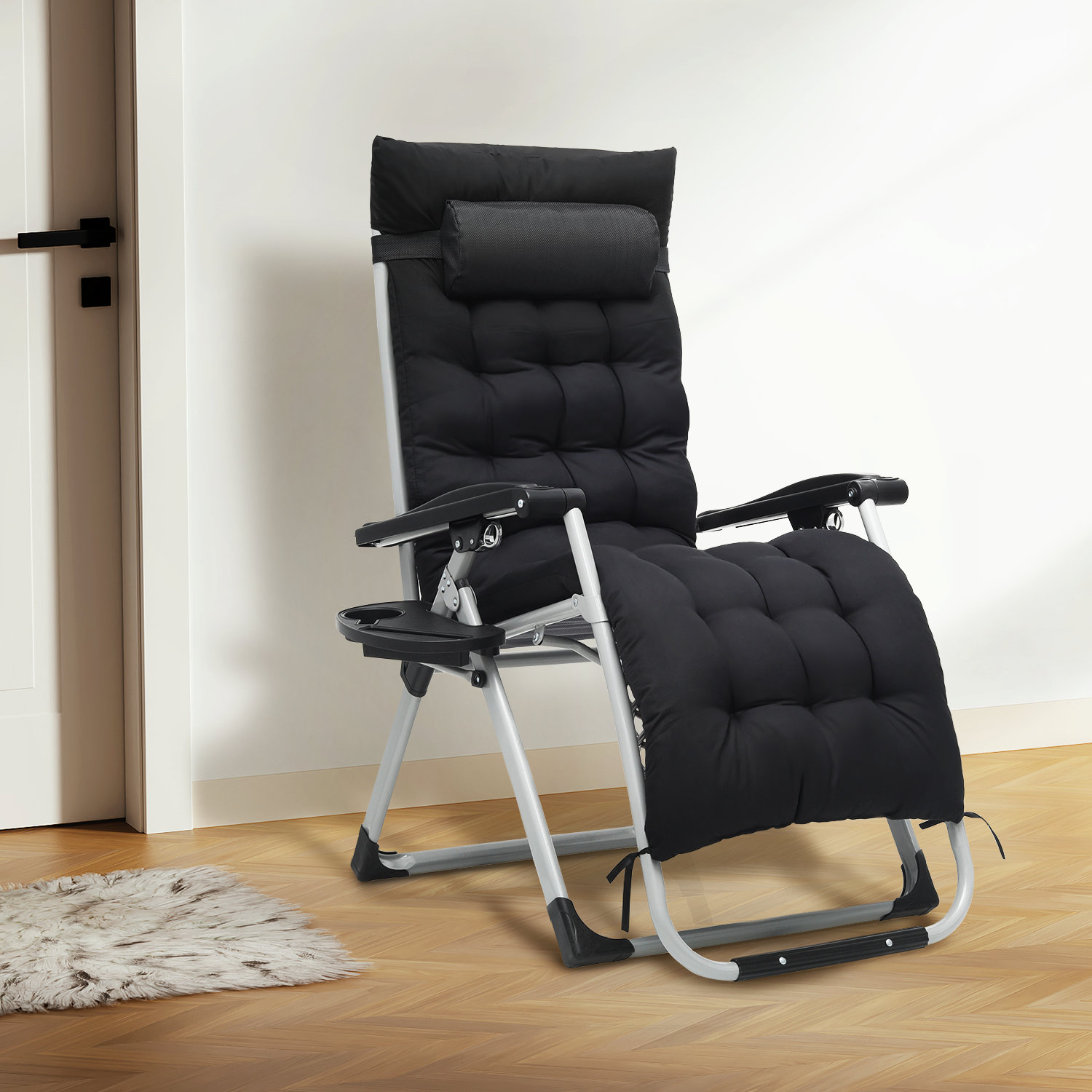 Zero Gravity Chair, Reclining Lounge Chair with Removable Cushion & Tray for Indoor and Outdoor Latitude Run Color: Gray