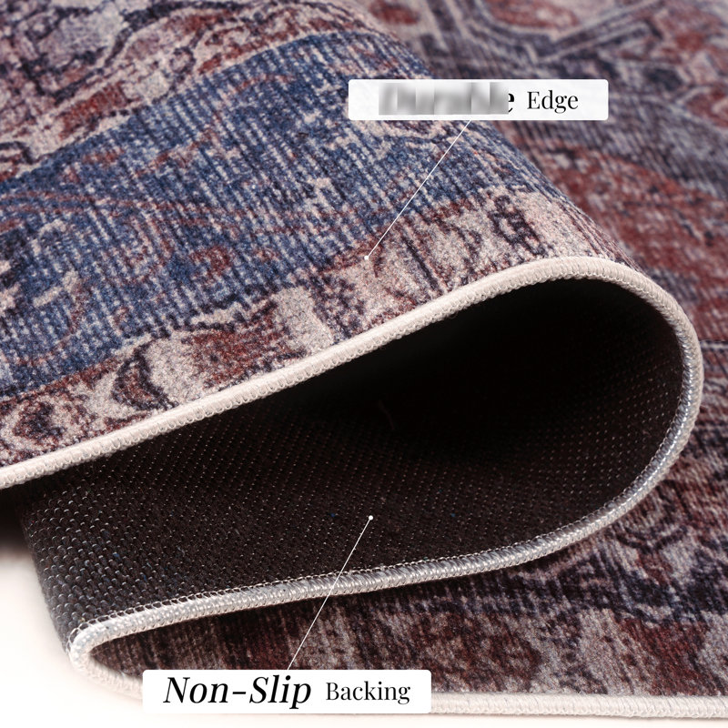 Tapis à poils courts 6 x 9 - lavable, pour le bureau, le salon bourgogne antidérapant