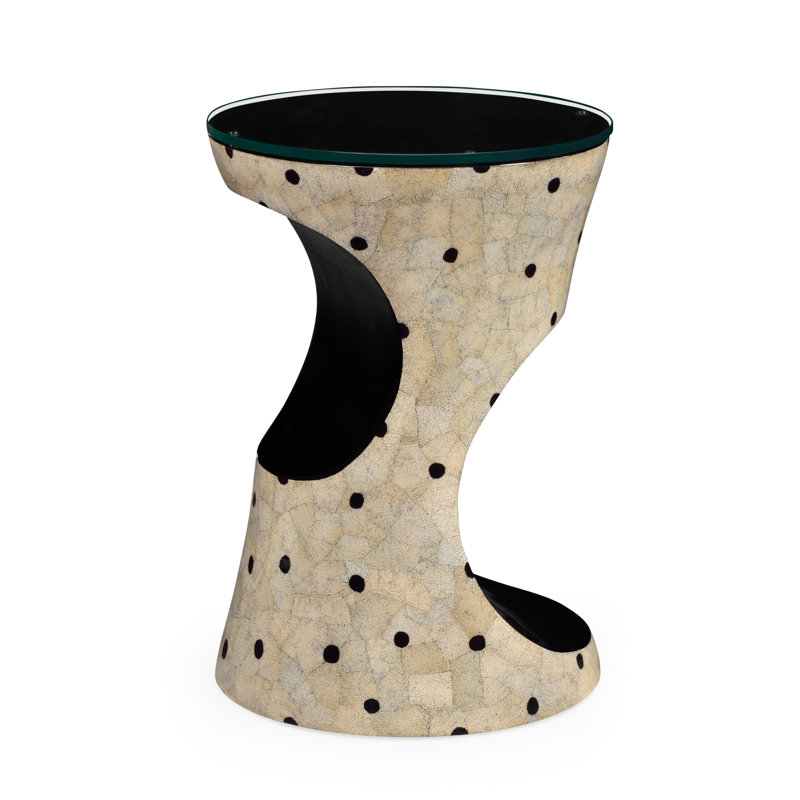 Eclectic Glass Drum End Table, Dalmatian Eggshell