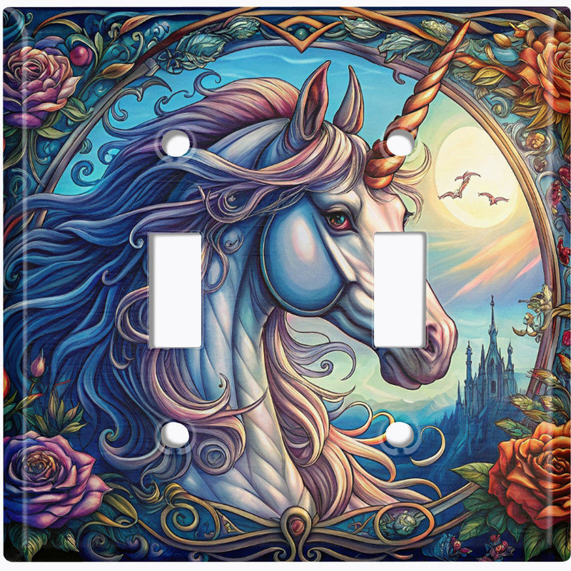 Couvercle de plaque d'interrupteur en métal; Bascule de taille standard US 2 - Licorne majestueuse, Double # 2
