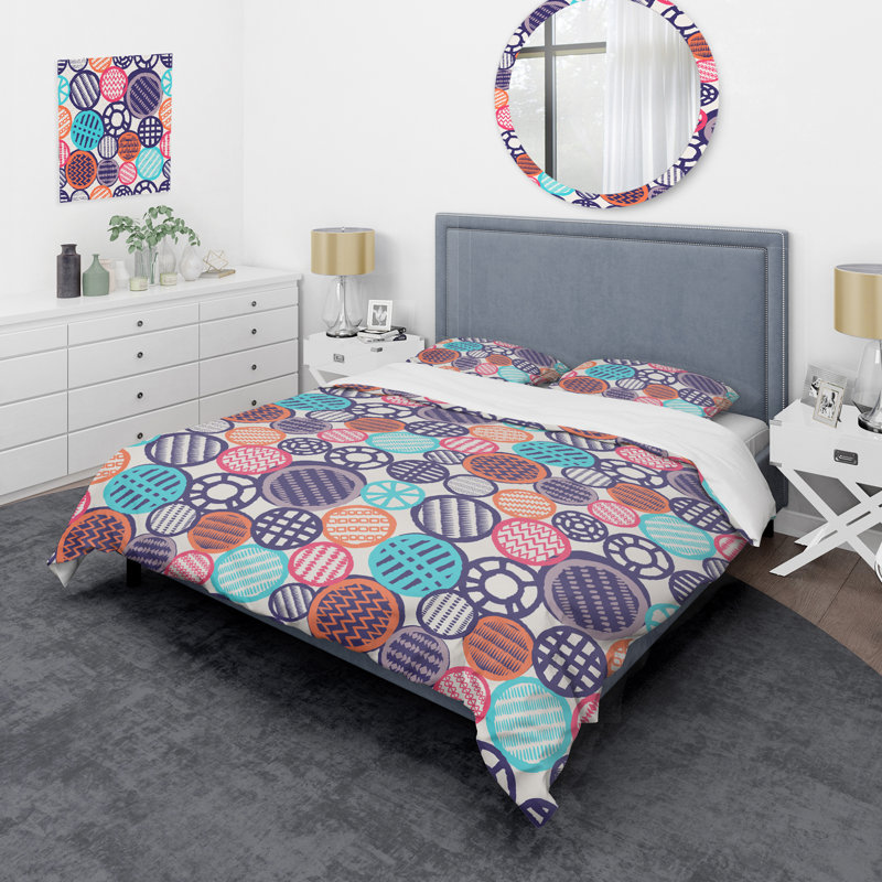 Motif de cercles multicolores - ensemble de housse de couette abstrait - polyester microfibre
