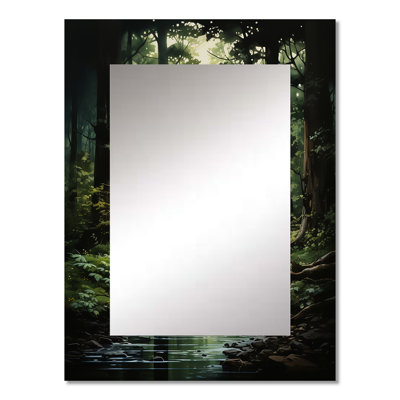 River Into Enchanted Woods I - Forest Large Mirror, Traditional Unique Wall Mirror Decor, Printed Metal Art