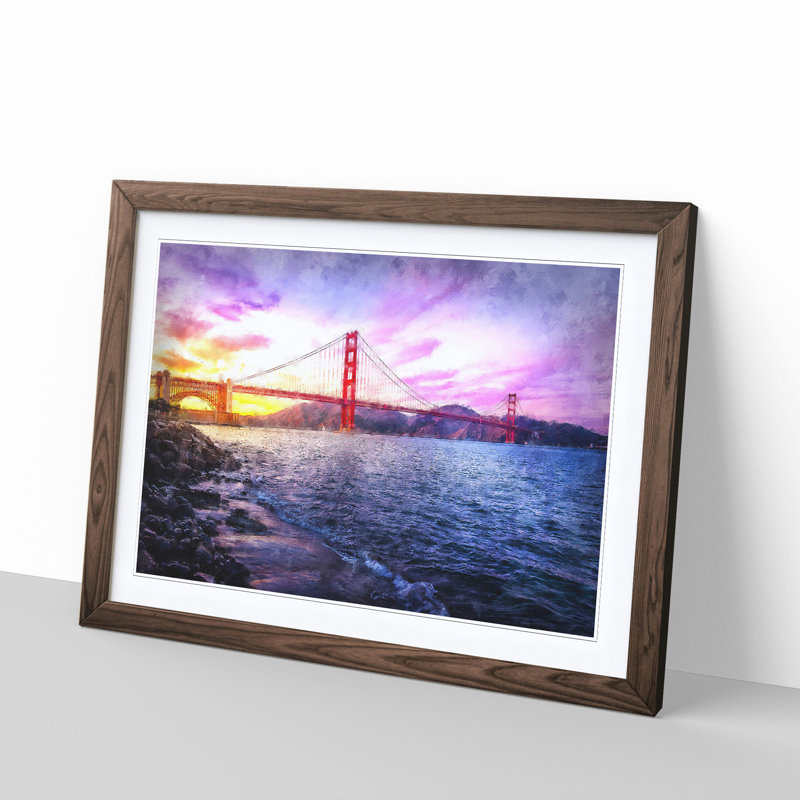 Golden Gate Bridge in San Francisco - Picture Frame Graphic Art Print, 62cm H x 87cm W x 2cm D, Walnut Framed