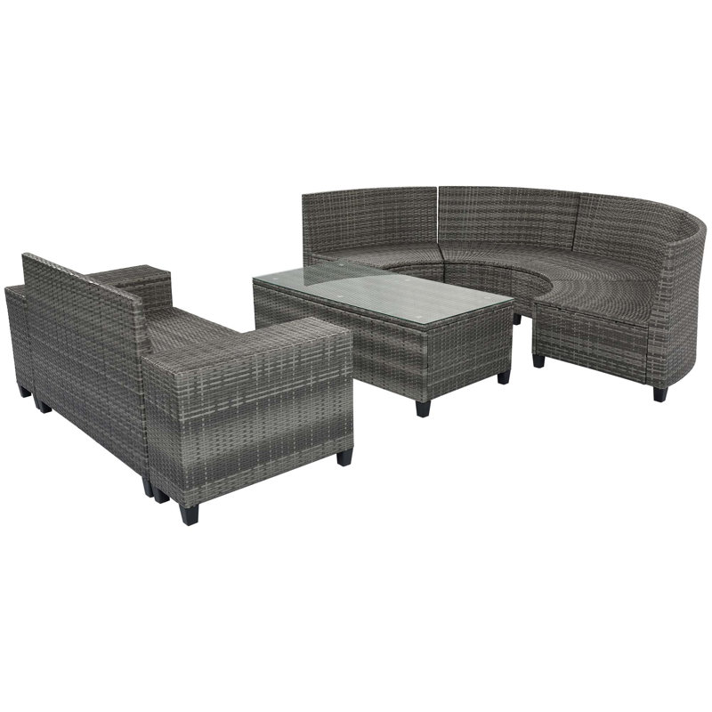8-Pieces All Weather Wicker Half-Moon Sectional Sets With Rectangular Coffee Table, Gray