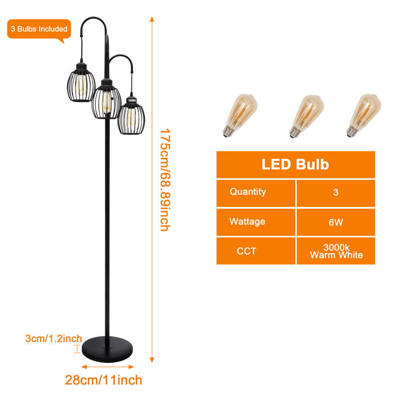 Kathelene 69‘’ H Tree Floor Lamp With 3 LED Bulbs And Remote Control