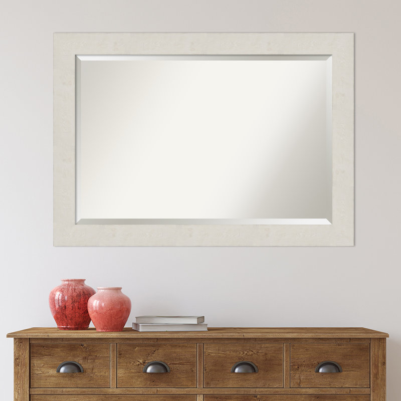 Akhia Narrow Beveled Wall Mirror, 29" x 41", Distressed Cream White