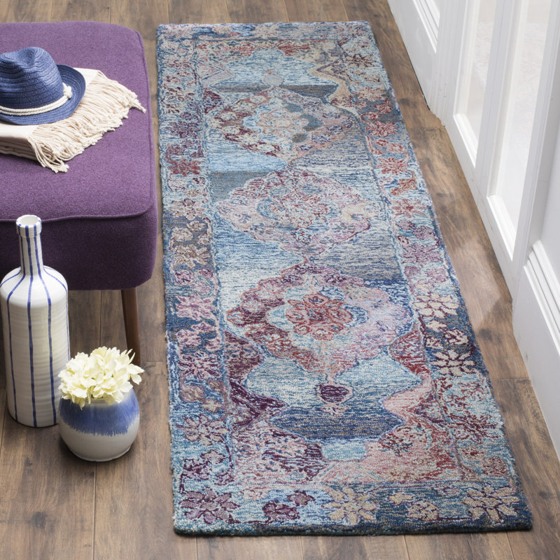 Tapis bleu touffeté à la main Evanoff, Tapis de couloir 2 pi 3 po x 8 pi