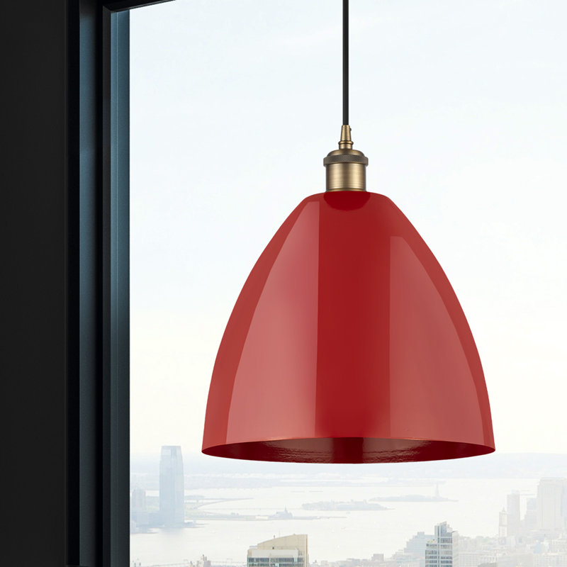 Luminaire suspendu conique 1 lumière, H 14,75 po x l 12 po x P 12 po, Rouge, Laiton brossé