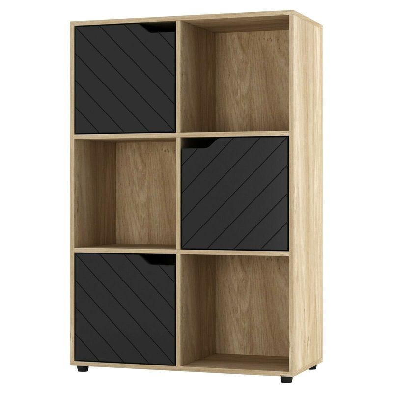 Berrick 90.5cm H x 60cm W Cube Bookcase, Oak/Black