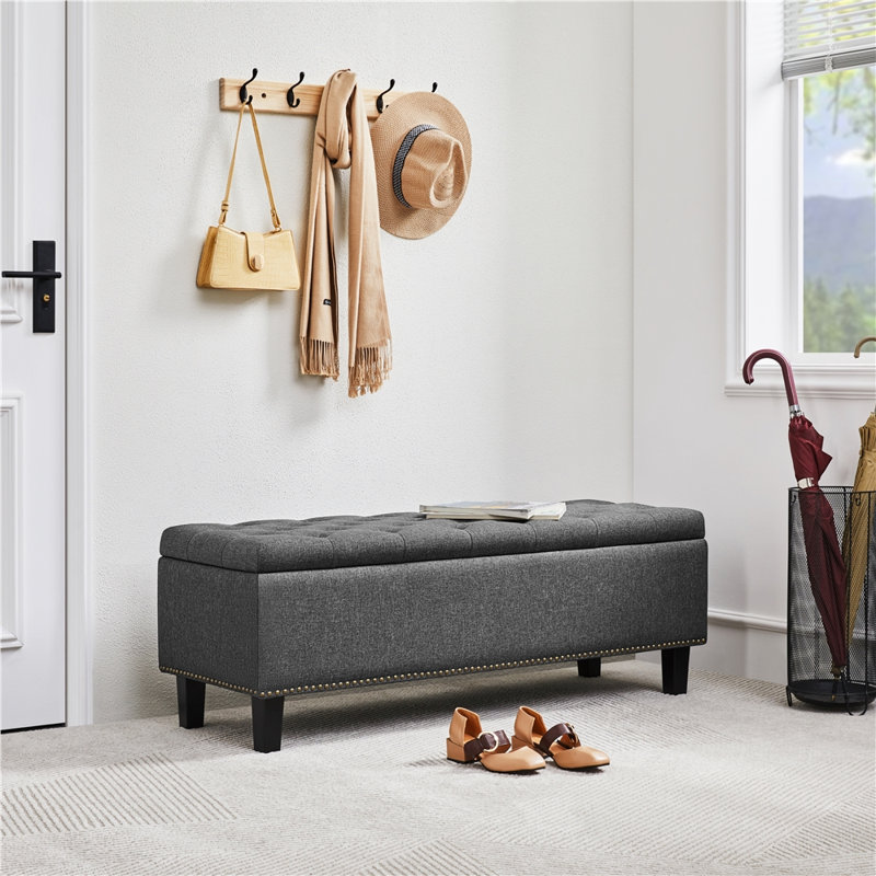 Riella Polyester Upholstered Storage Bench, 18" H x 49" W x 17.5" D