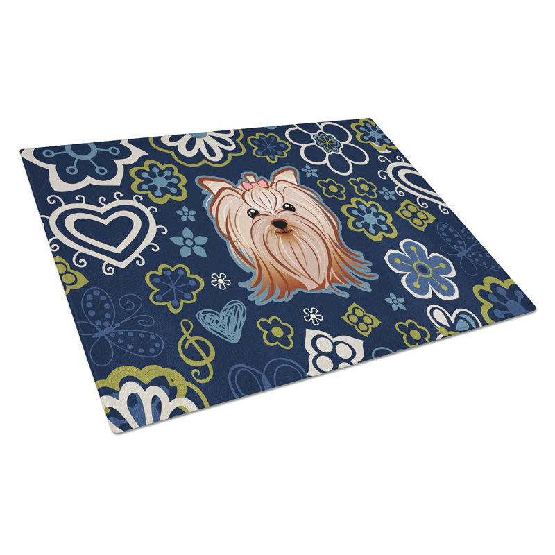 Caroline's Treasures Tempered Glass Flowers Cutting Board, Yorkie Yorkishire Terrier
