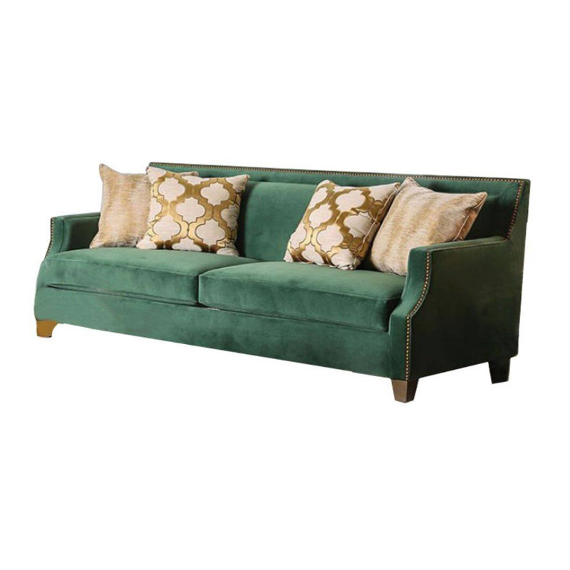 93.4" W Transitional Sofa, Emerald Green/Gold