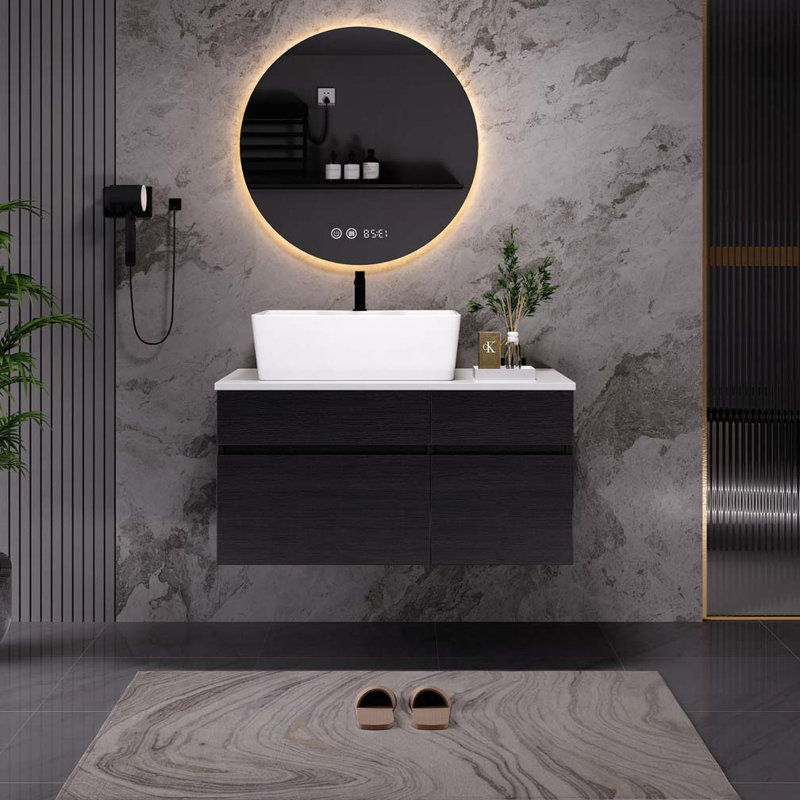 Meuble-lavabo flottant 31,5 pouces avec lavabo, Noir / blanc