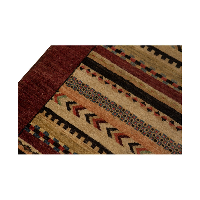 Wool Striped Area Rug in Wine/Green/Brown