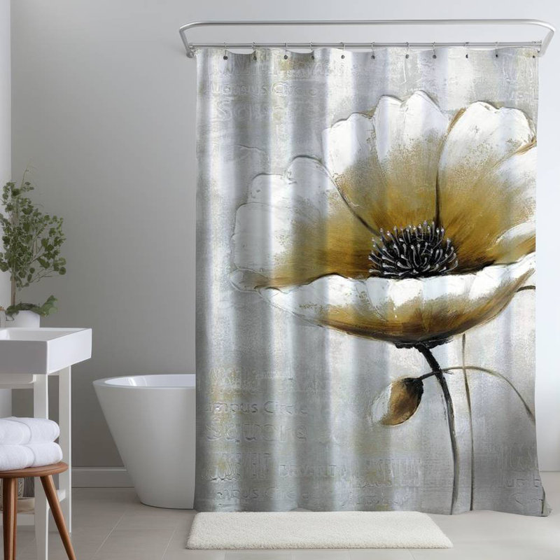 Floral – Polyester Shower Curtain, Dye Sublimation Print, 71" W × 74" L
