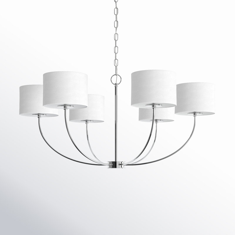 Polished Nickel 6-Light Modern Chandelier with White Shades