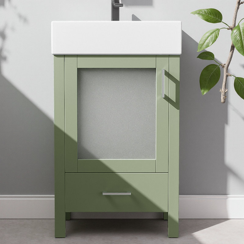 Meuble-lavabo moderne de 20 pouces avec lavabo en céramique et rangement à fermeture en douceur, Bleu