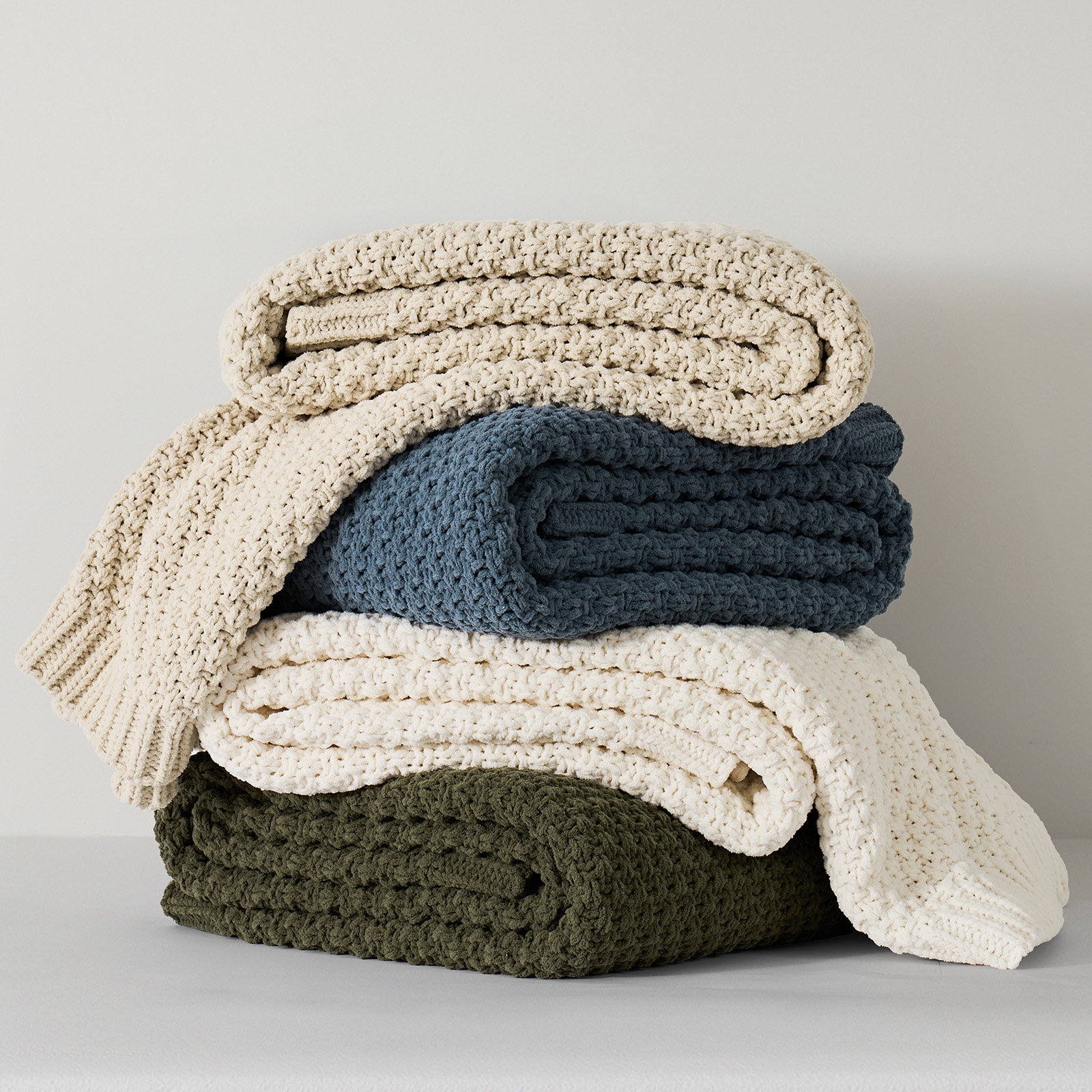 Chunky Chenille Weighted Throw Blanket, Beige, 80" L x 60" W