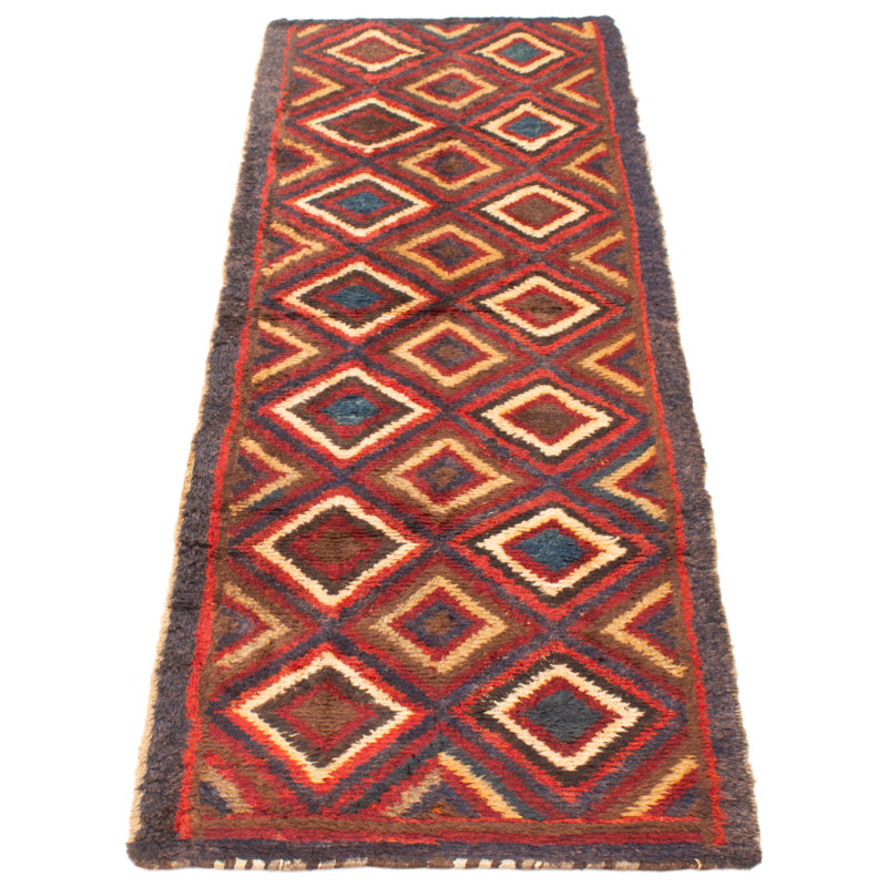 Tapis de couloir rouge en laine style années 1990 3 pi 3 po x 11 pi 3 po Shambrae
