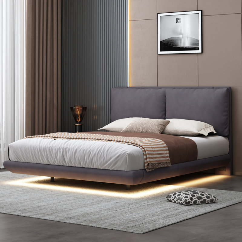 Lit plateforme en velours de mouvement moderne, Queen, Grey