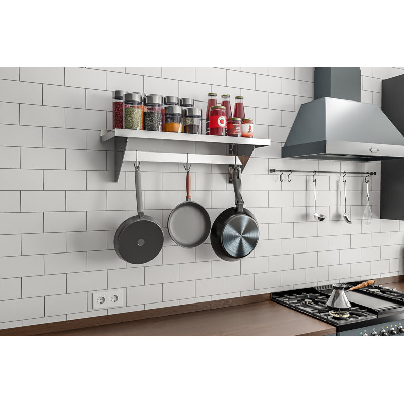 Stainless Steel Wall Mounted Kitchen Pot Rack with Shelf